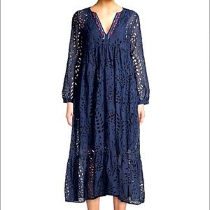 NWT Johnny WAS Navy Blue Tiered Midi Dress - Medium